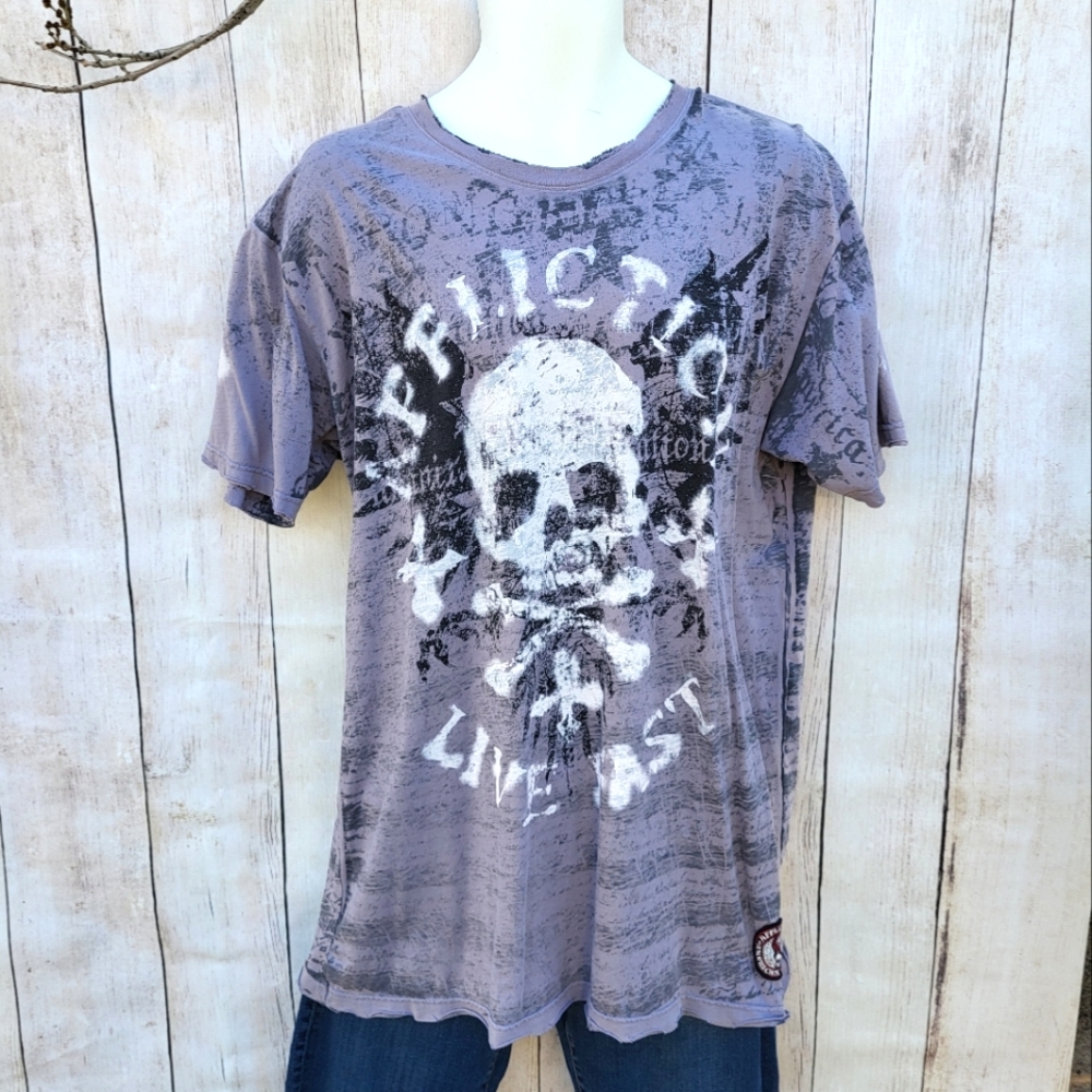Grey Skull and Crossbone Affliction T shirt